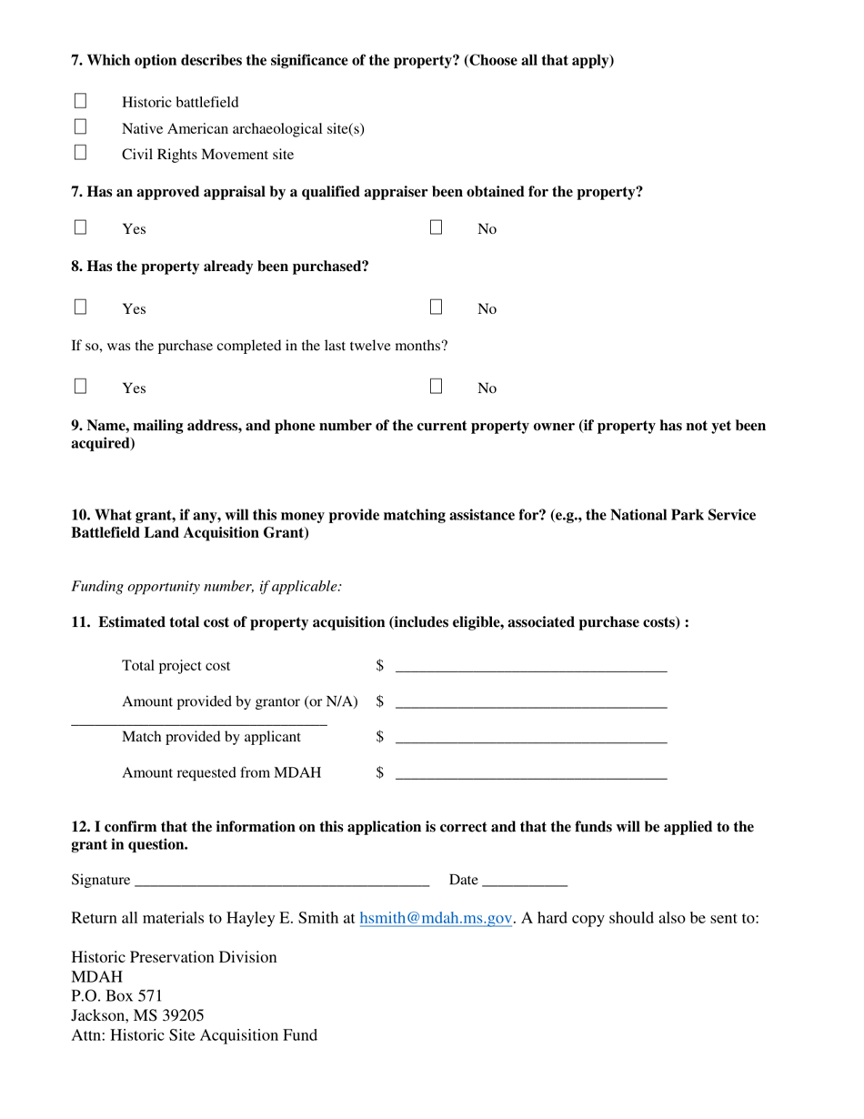 Mississippi Historic Site Preservation Fund Grant Application - Mississippi, Page 5