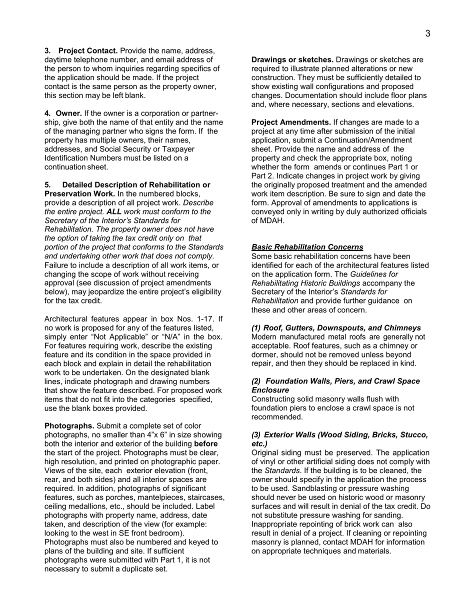 Mississippi State Income Tax Credit Historic Preservation Certification Application - Mississippi, Page 3