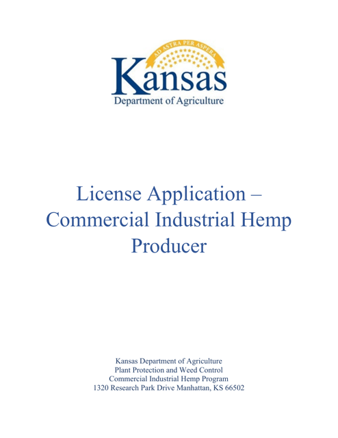 License Application - Commercial Industrial Hemp Producer - Kansas Download Pdf