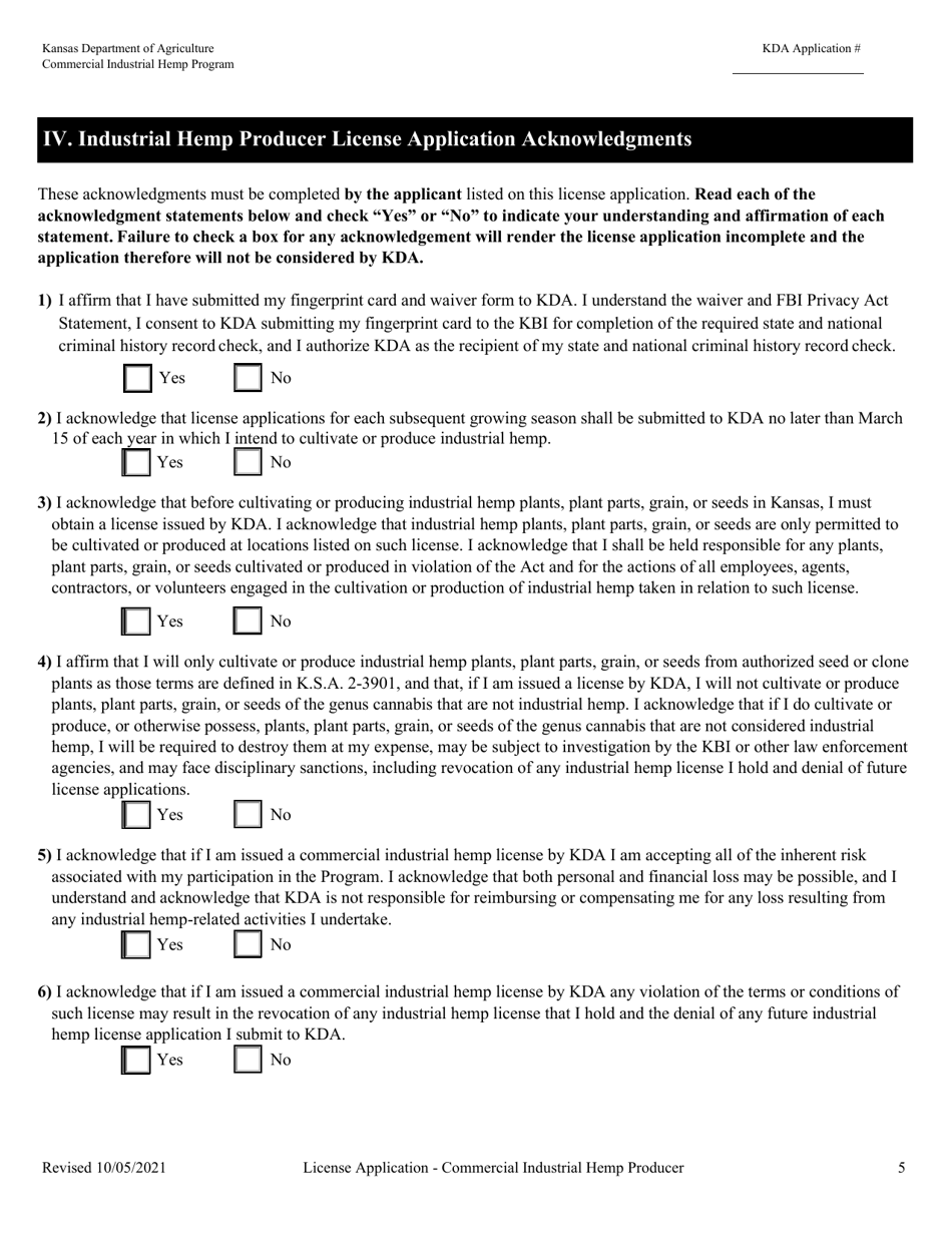 License Application - Commercial Industrial Hemp Producer - Kansas, Page 10
