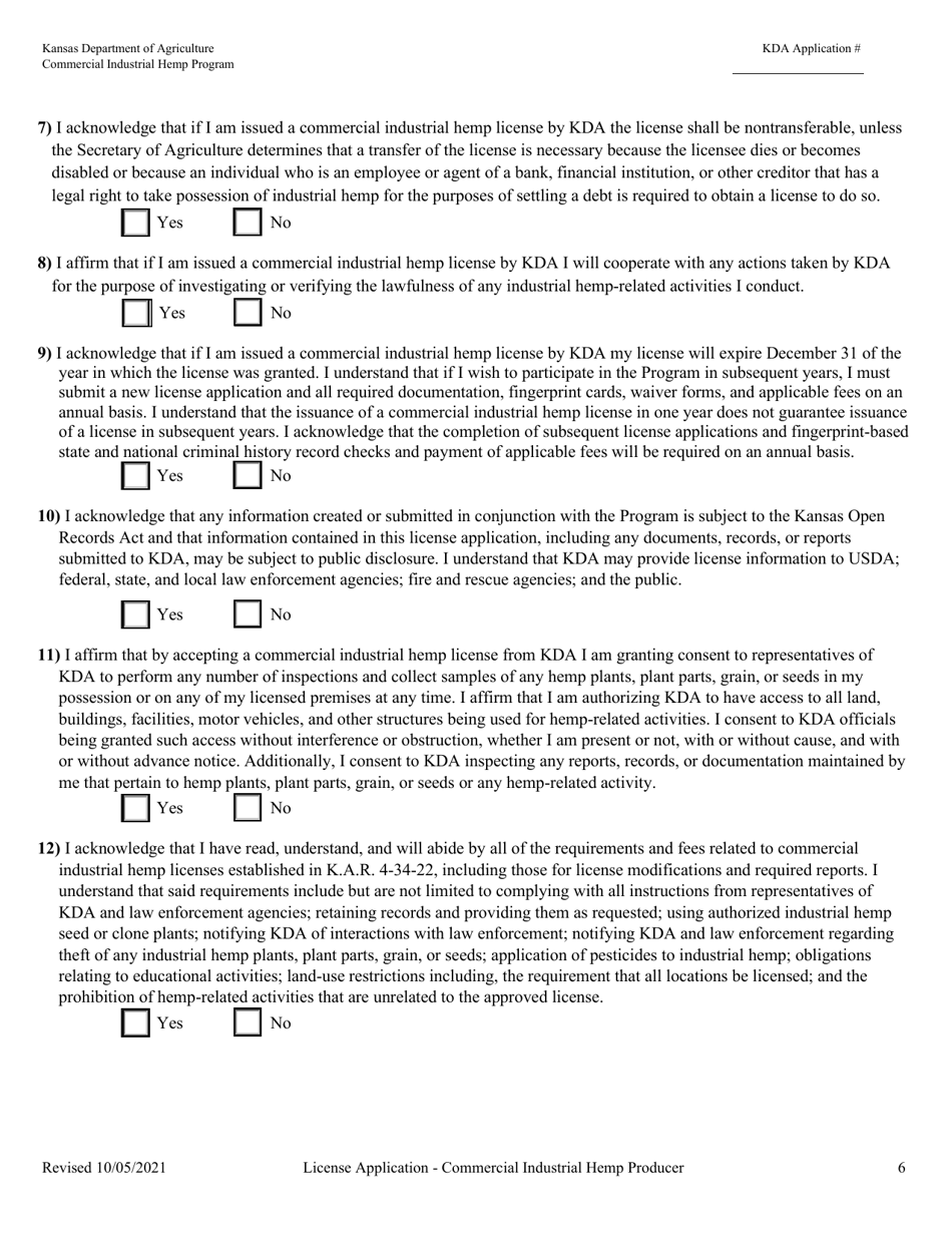 Kansas License Application - Commercial Industrial Hemp Producer - Fill ...