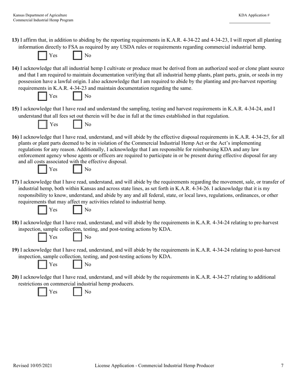 License Application - Commercial Industrial Hemp Producer - Kansas, Page 12