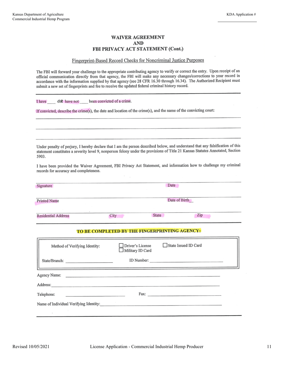 License Application - Commercial Industrial Hemp Producer - Kansas, Page 16