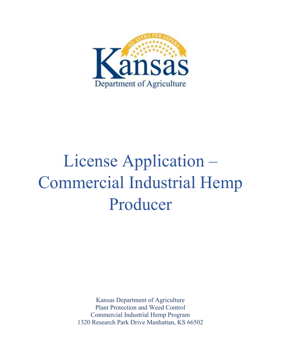 License Application - Commercial Industrial Hemp Producer - Kansas, Page 1
