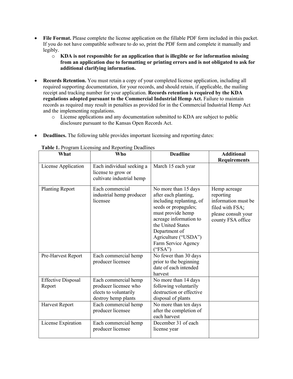 License Application - Commercial Industrial Hemp Producer - Kansas, Page 3