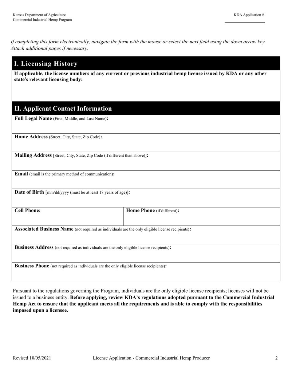 License Application - Commercial Industrial Hemp Producer - Kansas, Page 7