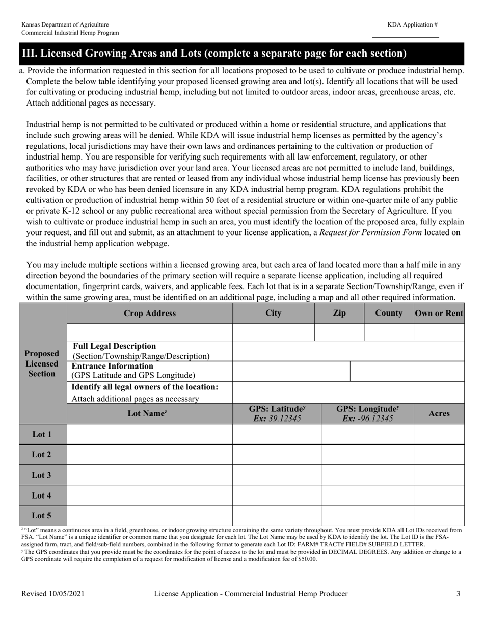 Kansas License Application - Commercial Industrial Hemp Producer - Fill ...