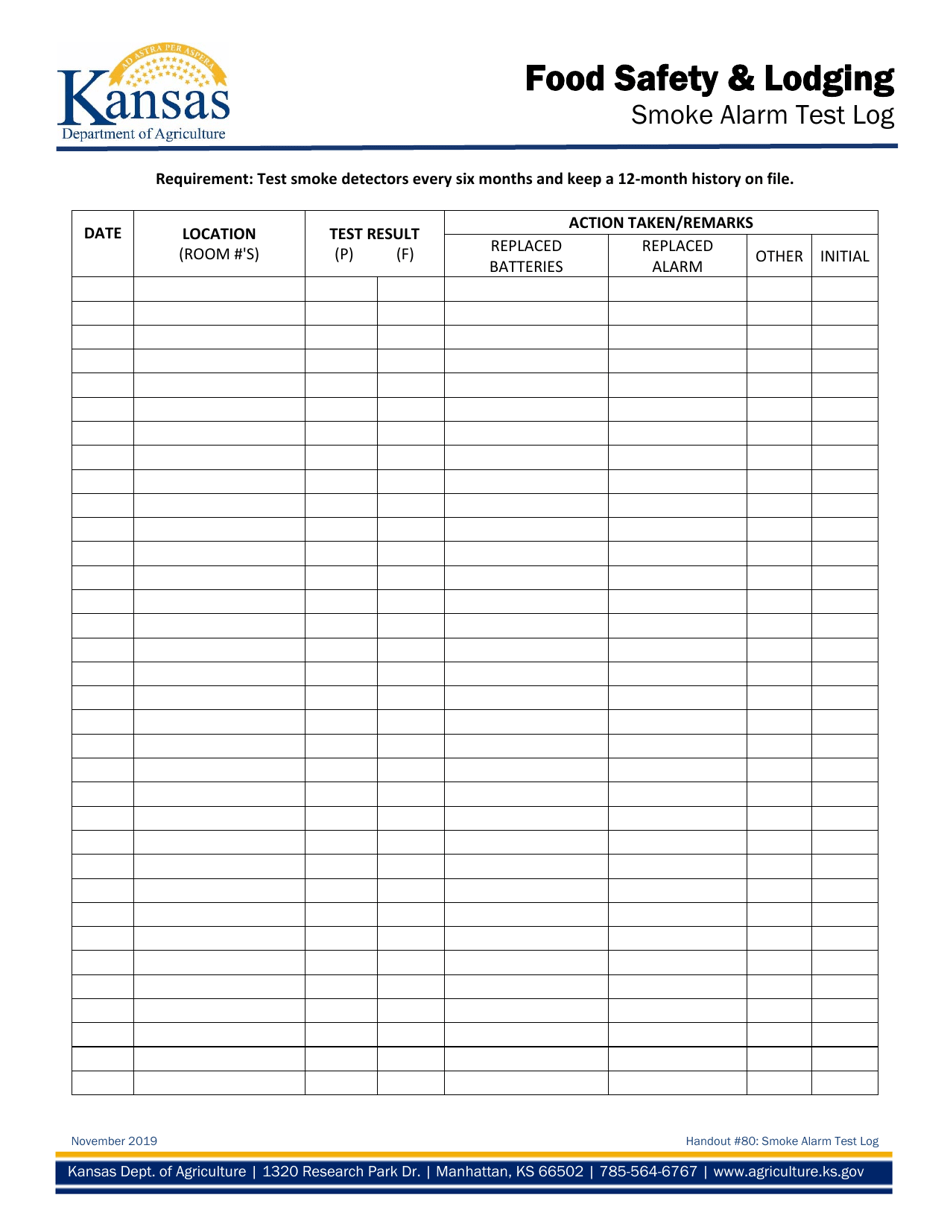 Kansas Smoke Alarm Test Log - Fill Out, Sign Online and Download PDF ...