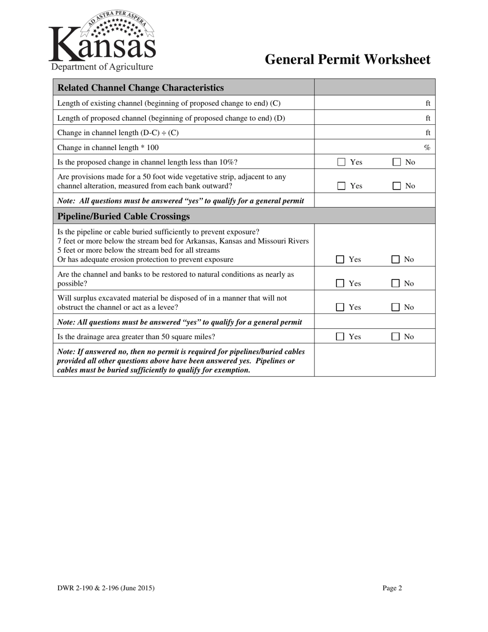 Form DWR2-190 (DWR2-196) General Permit Worksheet - Kansas, Page 2