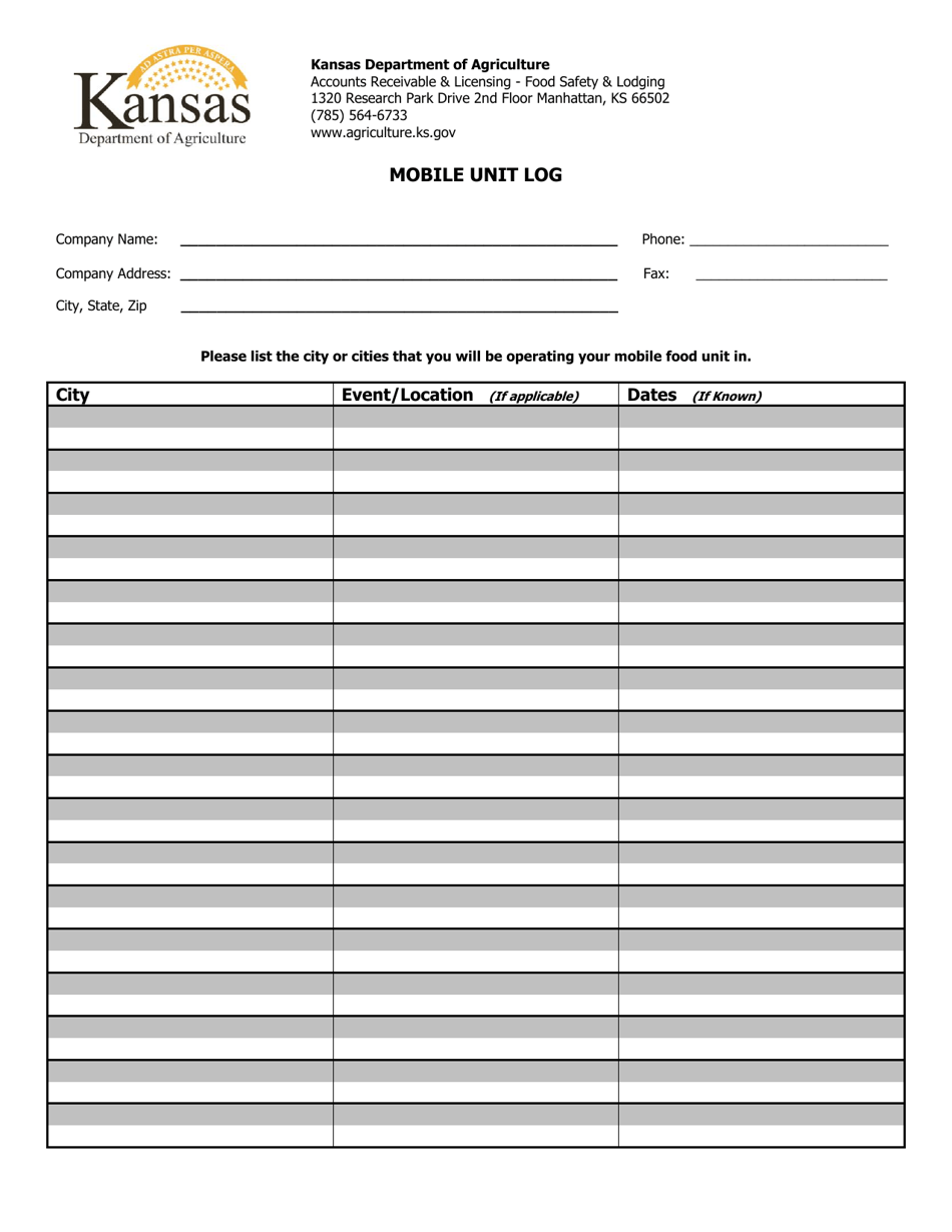 Mobile Unit Log - Kansas, Page 1