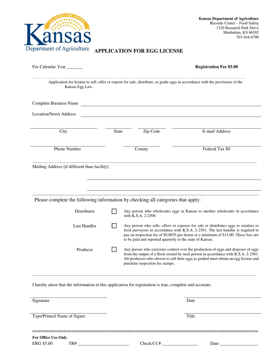 Application for Egg License - Kansas, Page 1