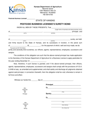 Document preview: Pesticide Business Licensee's Surety Bond - Kansas