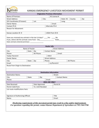 Document preview: Kansas Emergency Livestock Movement Permit - Kansas