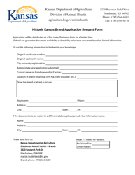 Document preview: Historic Kansas Brand Application Request Form - Kansas