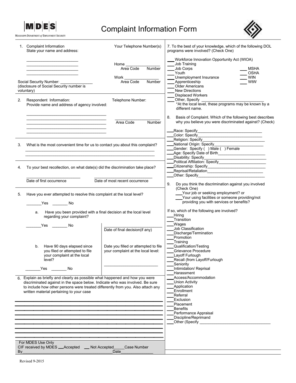 Complaint Information Form - Mississippi, Page 3