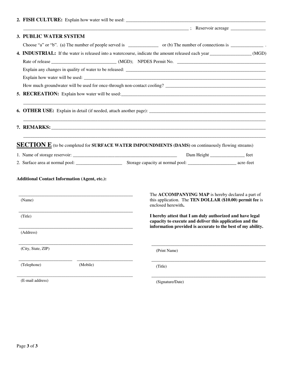 Form OLWR-AP-21 Application for Permit to Divert or Withdraw for Beneficial Use the Public Waters of the State of Mississippi - Mississippi, Page 3