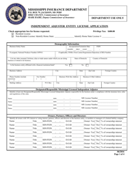 Document preview: Independent Adjuster Entity License Application - Mississippi