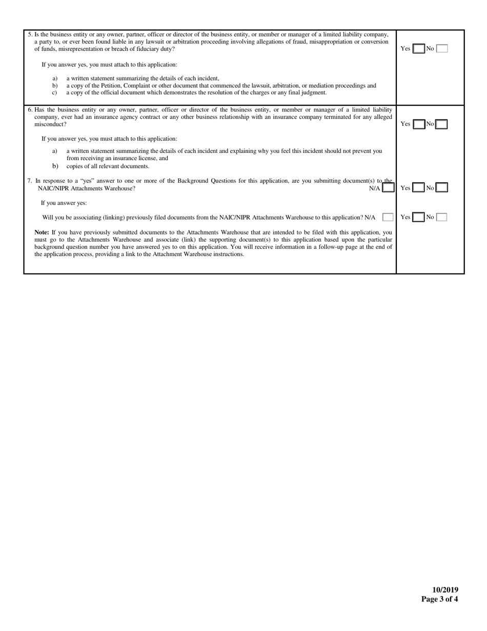 Limited Lines Self-storage Insurance Producer Entity License Application - Mississippi, Page 3