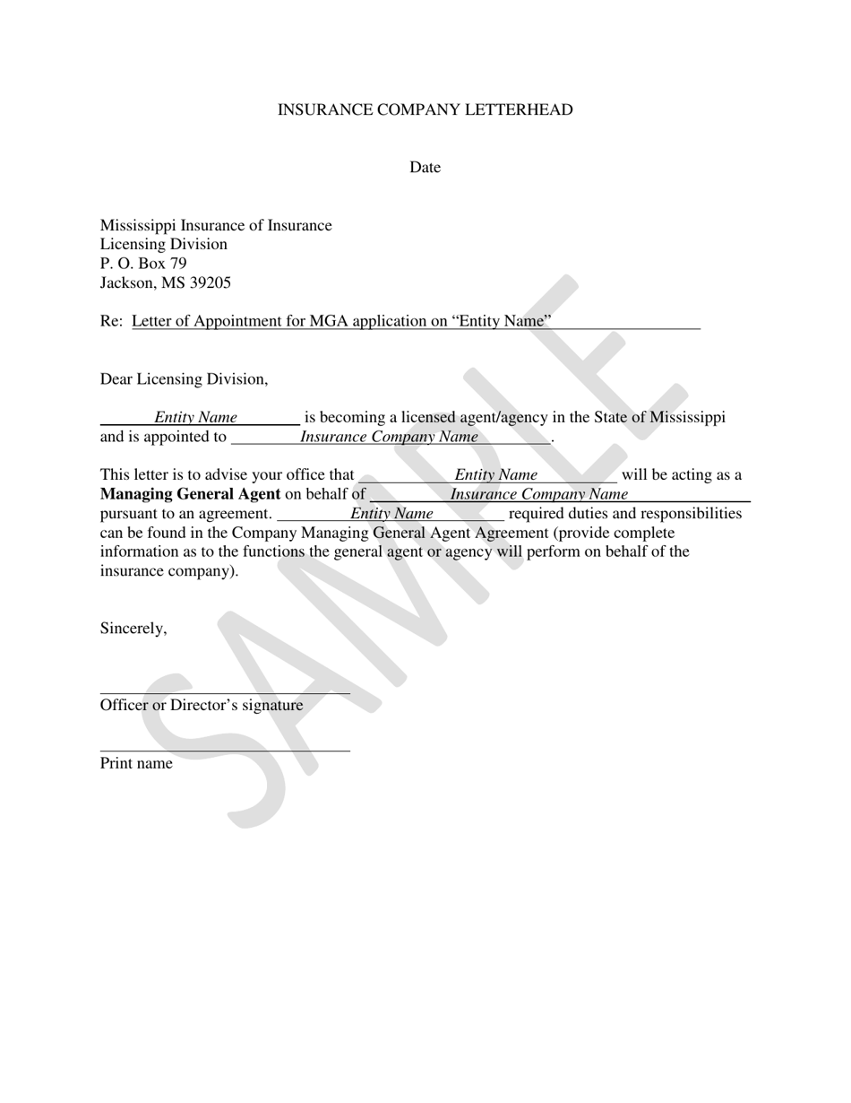 Mga Appointment Letter - Sample - Mississippi, Page 1