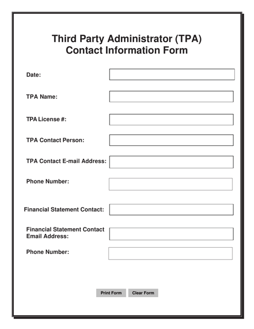 Third Party Administrator (Tpa) Contact Information Form - Mississippi