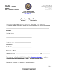 Document preview: Name Approval Request Form - Mississippi