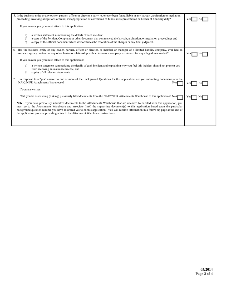Portable Electronics Insurance Producer Entity License Application - Mississippi, Page 3