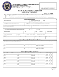 Document preview: Viatical Settlement Provider License Application - Mississippi
