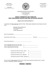 Document preview: Annual Premium Filing Form for Risk Purchasing Groups and Risk Retention Groups - Mississippi