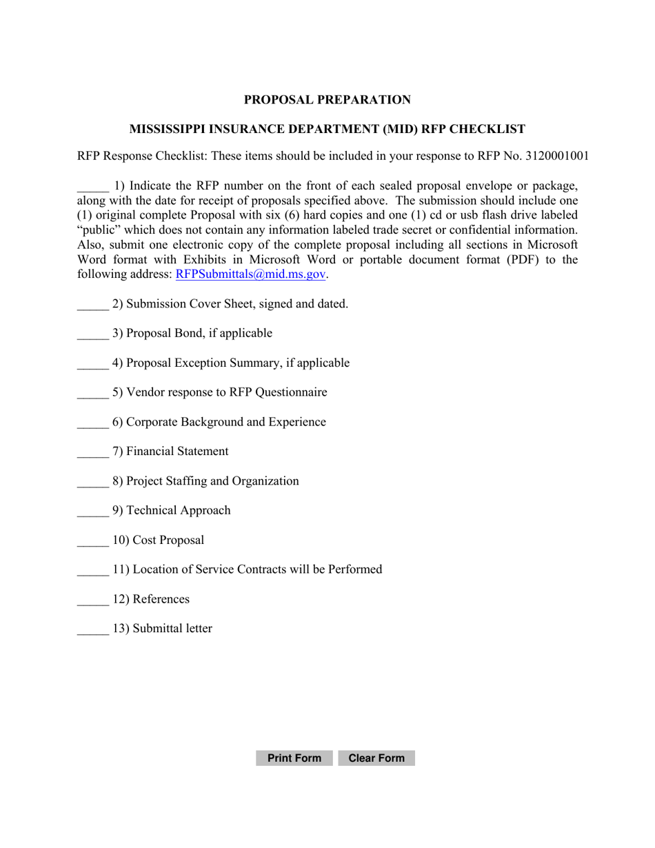 Proposal Preparation Rfp Checklist - Mississippi, Page 1