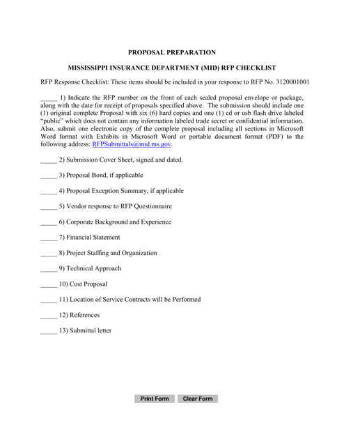 Proposal Preparation Rfp Checklist - Mississippi