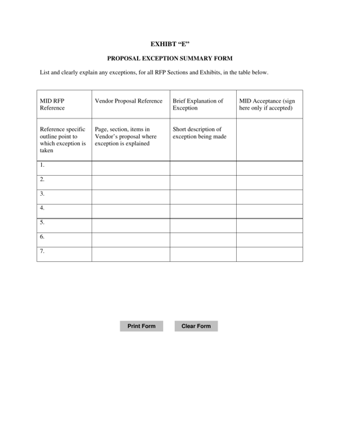 Exhibit E Proposal Exception Summary Form - Mississippi
