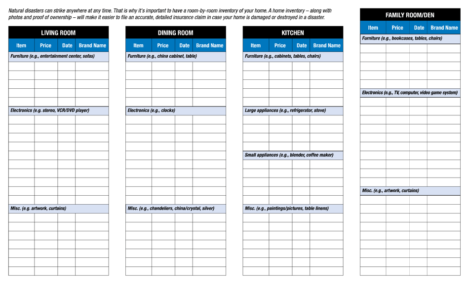 Home Inventory Checklist - Mississippi, Page 2