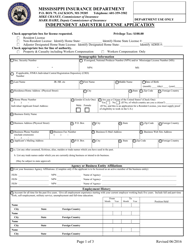 Document preview: Independent Adjuster License Application - Mississippi