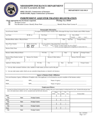 Document preview: Independent Adjuster Trainee Registration - Mississippi