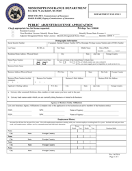 Document preview: Public Adjuster License Application - Mississippi