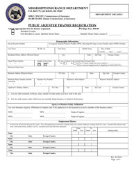 Document preview: Public Adjuster Trainee Registration - Mississippi