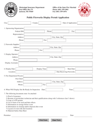 Document preview: Public Fireworks Display Permit Application - Mississippi