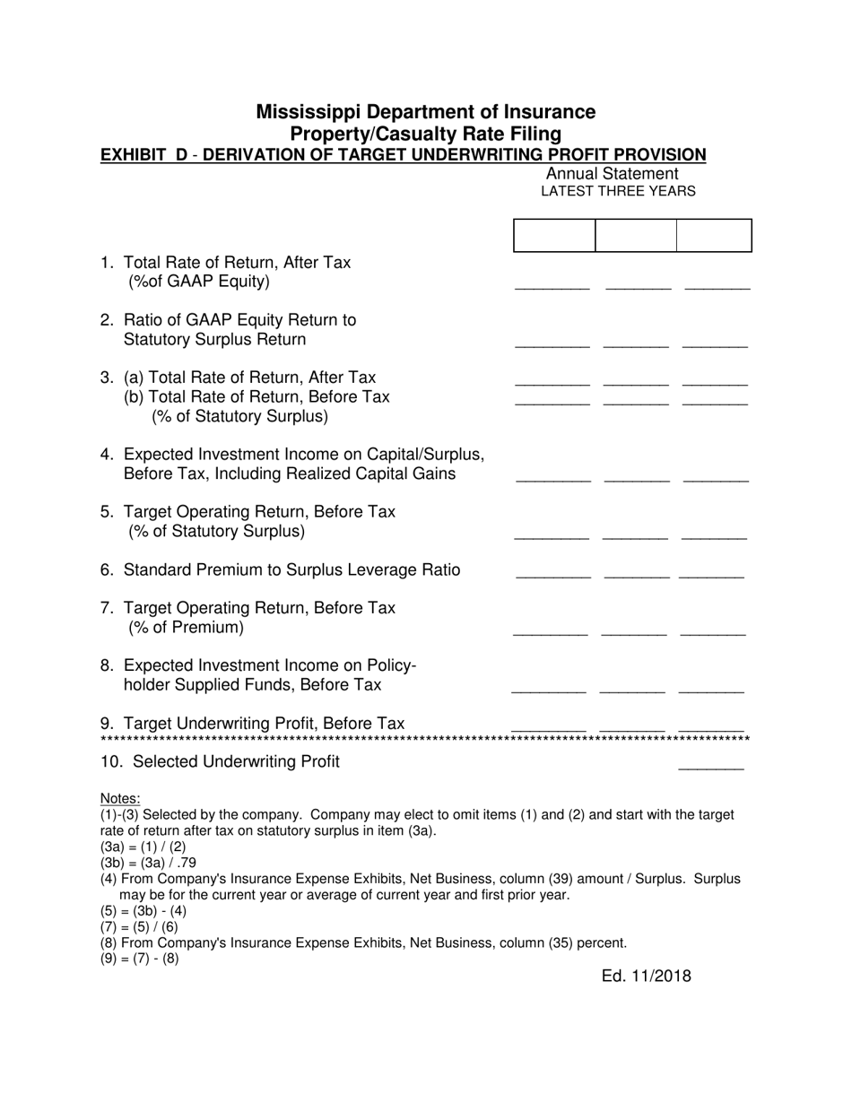 Exhibit D Property / Casualty Rate Filing - Derivation of Target Underwriting Profit Provision - Mississippi, Page 2