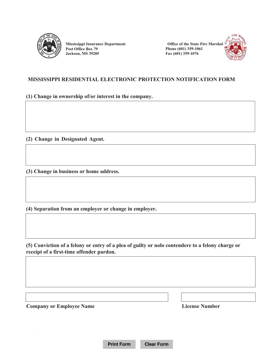 Mississippi Residential Electronic Protection Notification Form - Mississippi, Page 2