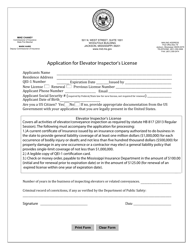 Document preview: Application for Elevator Inspector's License - Mississippi