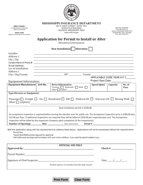 Application for Permit to Install or Alter - Mississippi Download Pdf