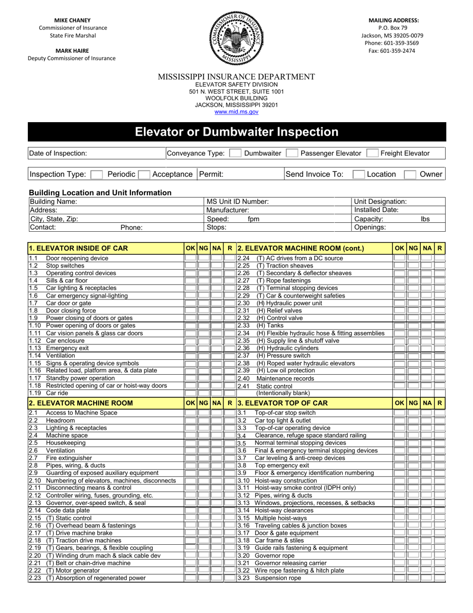 Elevator or Dumbwaiter Inspection - Mississippi, Page 1