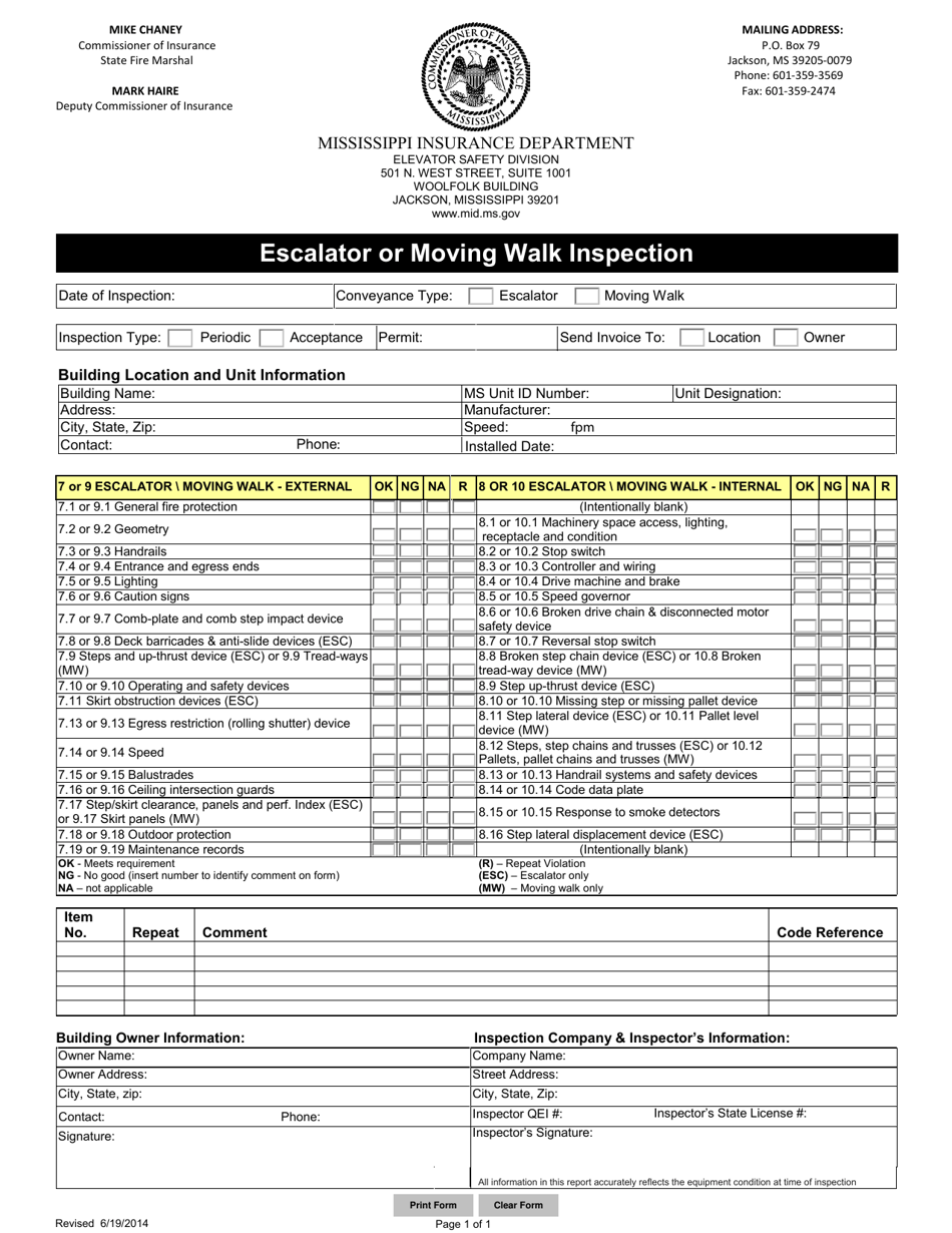 Escalator or Moving Walk Inspection - Mississippi, Page 1