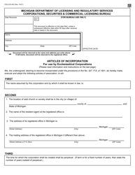 Form CSCL/CD-503 &quot;Articles of Incorporation for Use by Ecclesiastical Corporations&quot; - Michigan