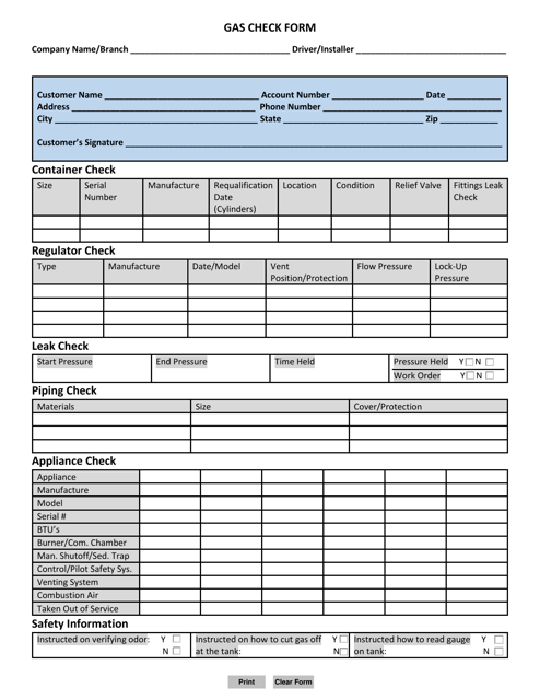 Gas Check Form - Mississippi