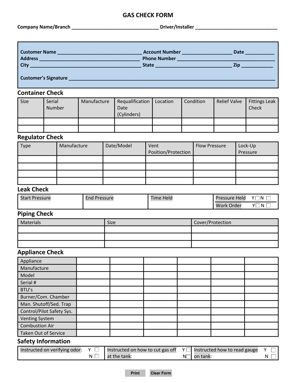Gas Check Form - Mississippi, Page 1