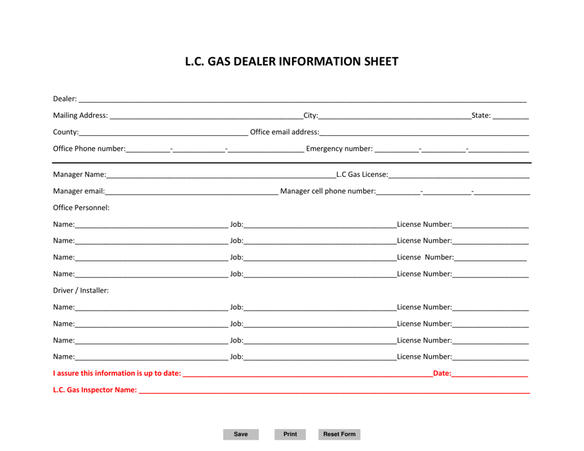 L.c. Gas Dealer Information Sheet - Mississippi Download Pdf