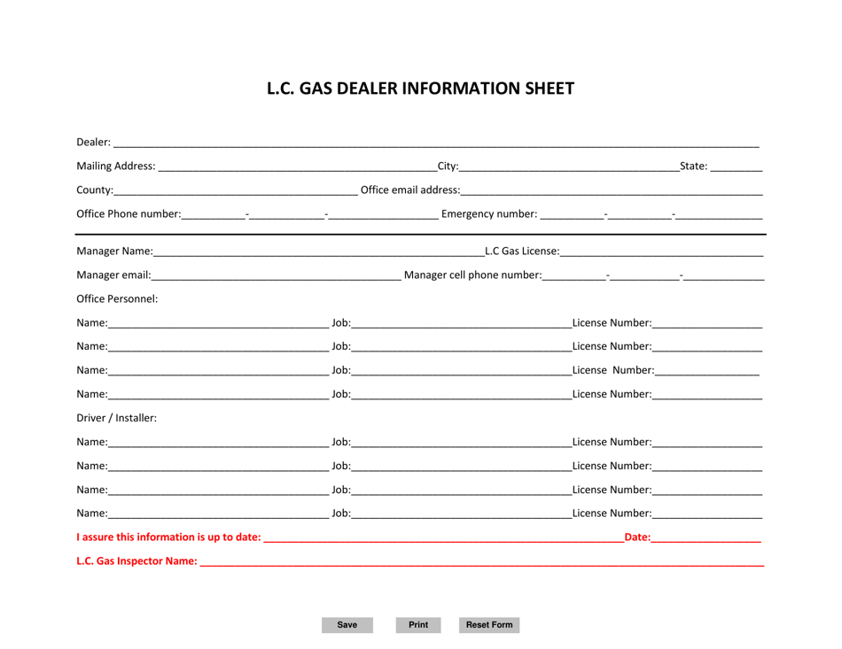 L.c. Gas Dealer Information Sheet - Mississippi, Page 1