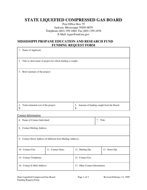 Funding Request Form - Mississippi Propane Education and Research Fund - Mississippi Download Pdf