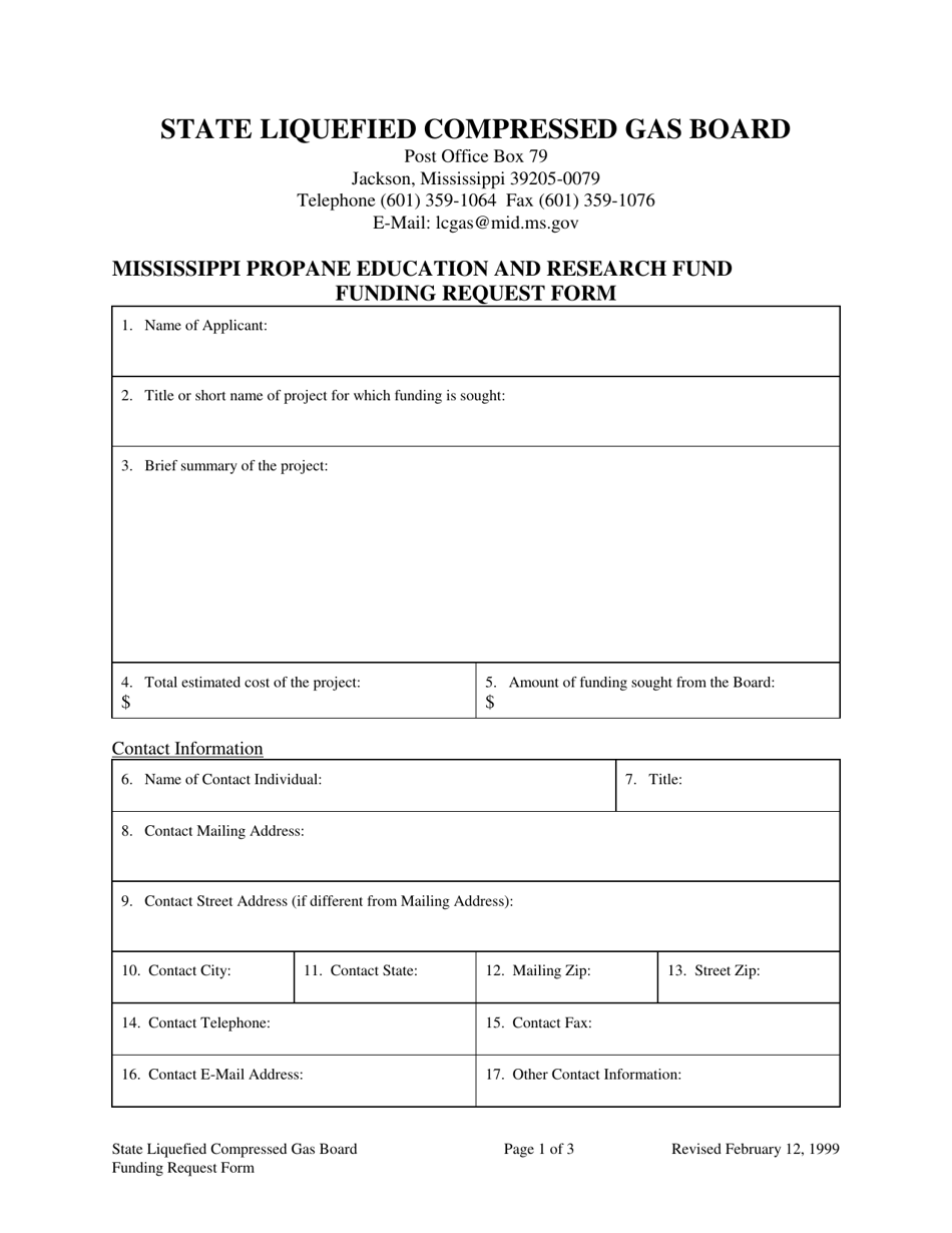 Funding Request Form - Mississippi Propane Education and Research Fund - Mississippi, Page 1